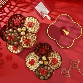 【喜庆的感觉，很有年味！】新款轻奢仿皮果盘,家用多层干果盒分格带盖,坚果糖果盒客厅零食盘,丰盈的多层带盖盛装着坚果糖果，宛如客厅的香甜风景