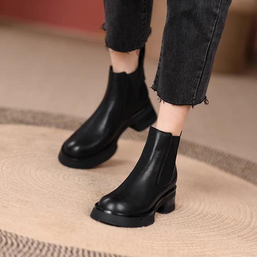 雀说超火~小个子厚底切尔西靴新款英伦风粗跟弹力短靴子AL 商品图3