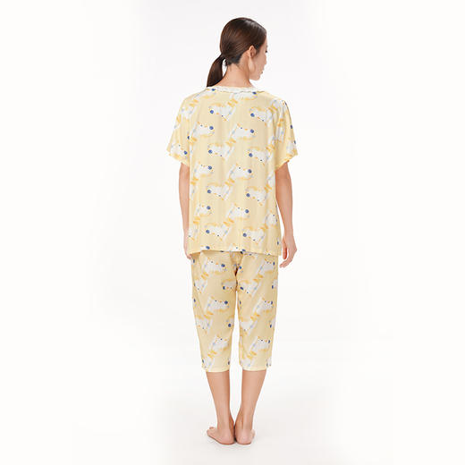 都市丽人生活家居春夏睡衣女梭织人棉家居服薄款短袖七分裤女士梭织棉套装LH42D2 商品图3