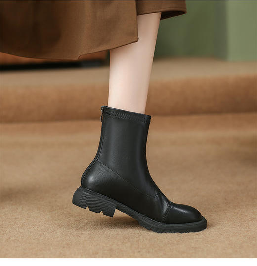 【女鞋专场】马丁靴女真皮短靴2023秋冬新款裸靴弹力靴粗跟厚底瘦瘦靴百搭短靴 商品图7