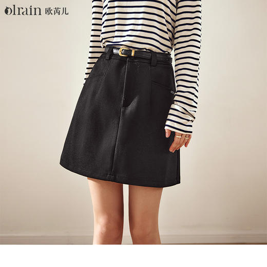 OLrain欧芮儿黑色半身裙女秋冬2023年新款复古高腰显瘦短半裙 商品图0