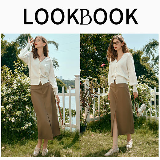 OLrain欧芮儿杏白色针织衫女早春2024年新款优雅暗纹提花开衫毛衣 商品图4