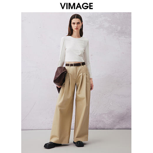 VIMAGE纬漫纪春季新款时尚百搭打底舒适圆领短款T恤女V2102709 商品图1