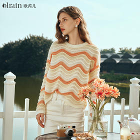 OLrain欧芮儿彩色针织衫女早春2024年新款水波纹慵懒风套头毛衣
