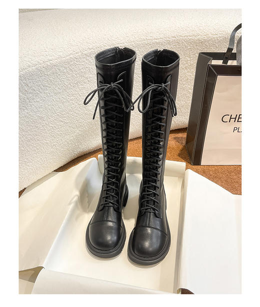【女鞋专场】2023秋冬新款厚底马丁靴系带切尔西靴长靴女不过膝瘦瘦韩版骑士靴 商品图5