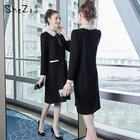 奢姿2024年冬季新款大码女装气质翻领裙子胖妹妹减龄蝴蝶结连衣裙3234803044//