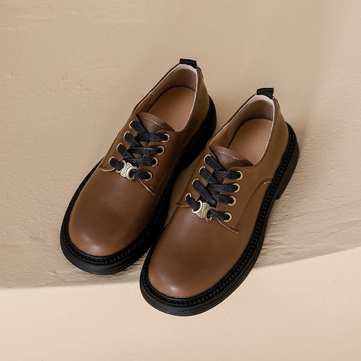 【女鞋专场】葡萄妈同款真皮厚底乐福鞋女2023年新款圆头粗跟系带英伦风小皮鞋 商品图6