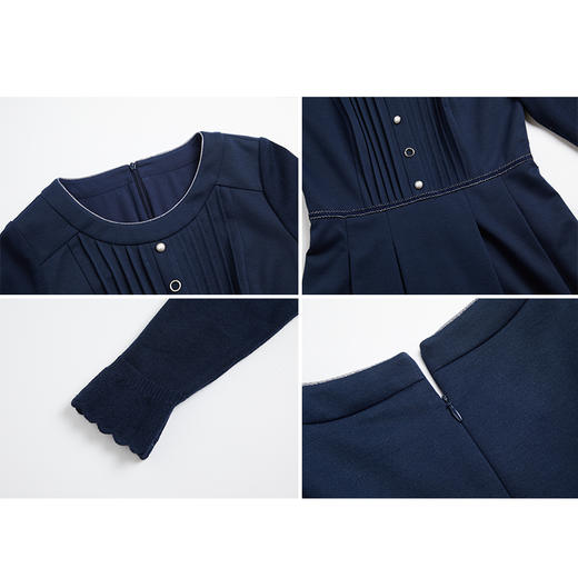 司歌弹力V领冬连衣裙长袖收腰优雅端庄A881106 商品图1