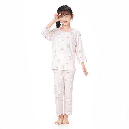 都市丽人眯雅佳好睡好眠春夏睡衣男女童针织人棉提花家居服薄款七分袖长裤童装棉质套装JH42A3 商品图3