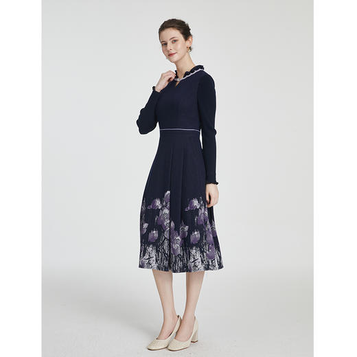 司歌V领毛织长袖针织冬连衣裙收腰冬保暖A881098 商品图2