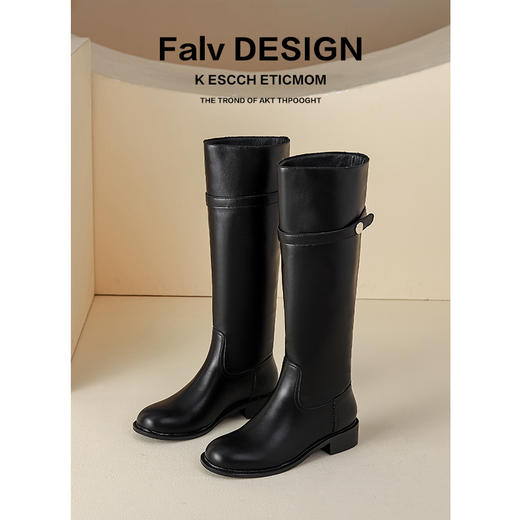 【女鞋专场】小众粗跟套筒不过膝长靴女2023年新款韩版高筒骑士靴小金扣女皮靴 商品图1