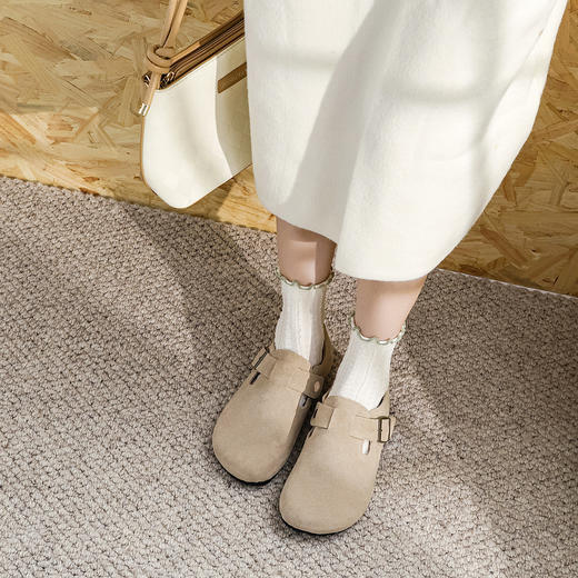 【女鞋专场】三喜同款2023年真皮厚底全包钓鱼勃肯鞋秋冬加绒复古外穿毛毛鞋女 商品图2