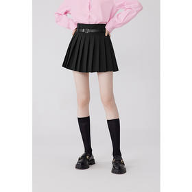 【严选】诗凡黎秋百褶减龄学院风黑色显瘦半裙SE7240271