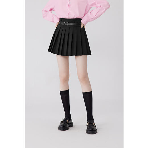【严选】诗凡黎秋百褶减龄学院风黑色显瘦半裙SE7240271 商品图0