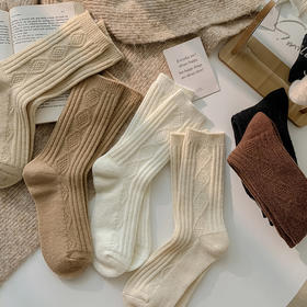 Basiclive秋冬日系堆堆纯色羊毛袜 随机5双装