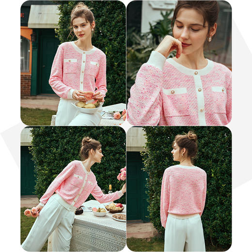 OLrain欧芮儿粉色小香风针织衫女早春2024年新款宽松别致套头毛衣 商品图2