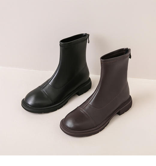 【女鞋专场】马丁靴女真皮短靴2023秋冬新款裸靴弹力靴粗跟厚底瘦瘦靴百搭短靴 商品图4