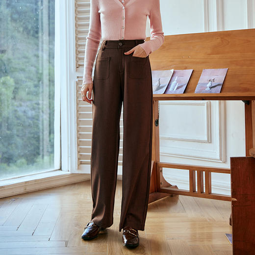 OLrain欧芮儿咖色直筒休闲裤女秋冬2023新款通勤质感百搭阔腿裤 商品图1