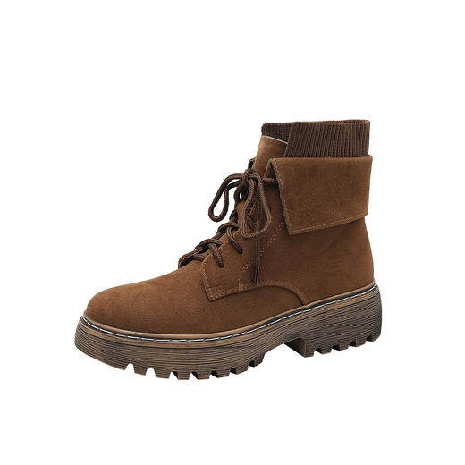 【女鞋专场】真皮复古绒面马丁靴女2023年英伦百搭软皮厚底短靴秋冬季中筒靴子 商品图4