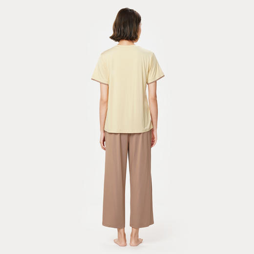 都市丽人好睡好眠春夏睡衣女针织人棉家居服薄款短袖长裤女士针织套装LH42A3 商品图3