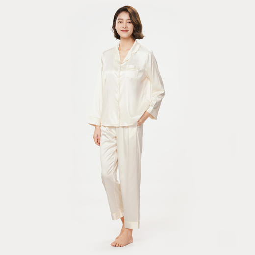 都市丽人亲情蜜语好睡好眠春夏睡衣女哑光弹力色丁家居服薄款长袖长裤女士丝质套装新年本命年红品LH40A5 商品图2