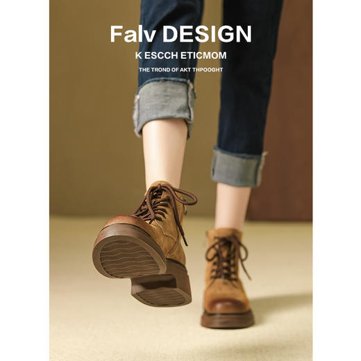 【女鞋专场】前系带真皮英伦风厚底马丁靴女2023年秋冬新款法式复古擦色短靴女 商品图2