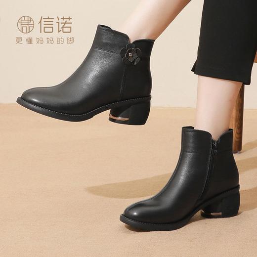 头层牛皮软皮女短靴2023新款冬季复古中老年妈妈棉鞋加绒粗跟皮鞋23M318-3Z 商品图6
