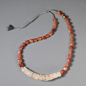 西亚高古车轮白水晶+精工磨面红玛瑙项链