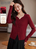 【年终特卖】熙世界国风盘扣方领红色毛衣本命年新中式针织衫上衣 商品缩略图0