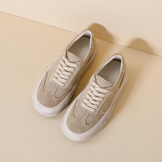 【女鞋专场】真皮复古圆头厚底休闲女鞋2023年新款内增高小白鞋系带板鞋女单鞋 商品图6