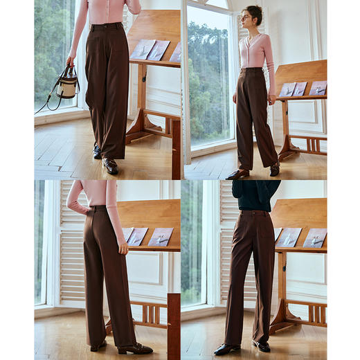OLrain欧芮儿咖色直筒休闲裤女秋冬2023新款通勤质感百搭阔腿裤 商品图2