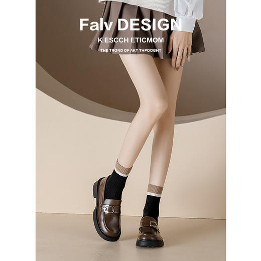 【女鞋专场】葡萄妈同款厚底真皮棕色乐福鞋女2023年新款一脚蹬圆头英伦小皮鞋 商品图1