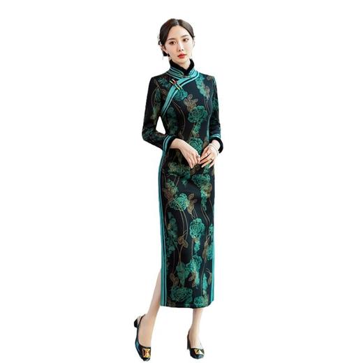 老上海复古民族风传统长款宽边旗袍冬新款珠光棉加绒加厚GX100888 商品图4