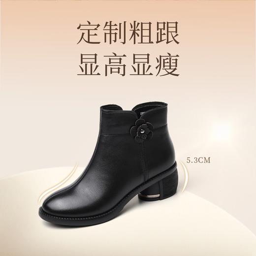 头层牛皮软皮女短靴2023新款冬季复古中老年妈妈棉鞋加绒粗跟皮鞋23M318-3Z 商品图1