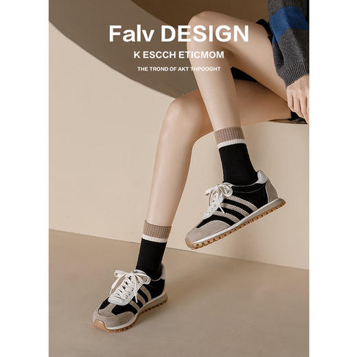 【女鞋专场】德训鞋女2023春季新款韩系圆头拼色真皮运动休闲饼干鞋女阿甘板鞋 商品图3