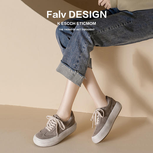 【女鞋专场】真皮复古圆头厚底休闲女鞋2023年新款内增高小白鞋系带板鞋女单鞋 商品图1