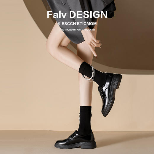 【女鞋专场】葡萄妈同款真皮厚底乐福鞋女2023年新款圆头粗跟系带英伦风小皮鞋 商品图3