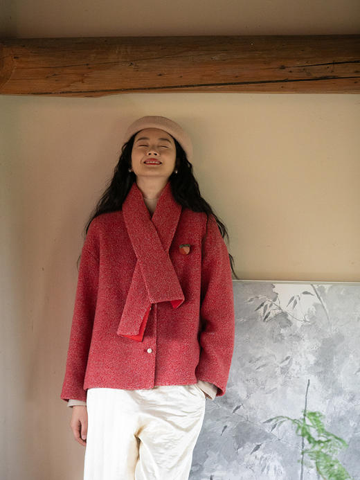 牧衣游原创 羊羔毛净色围巾红色舒适保暖 恋冬【不支持会员折】 商品图3