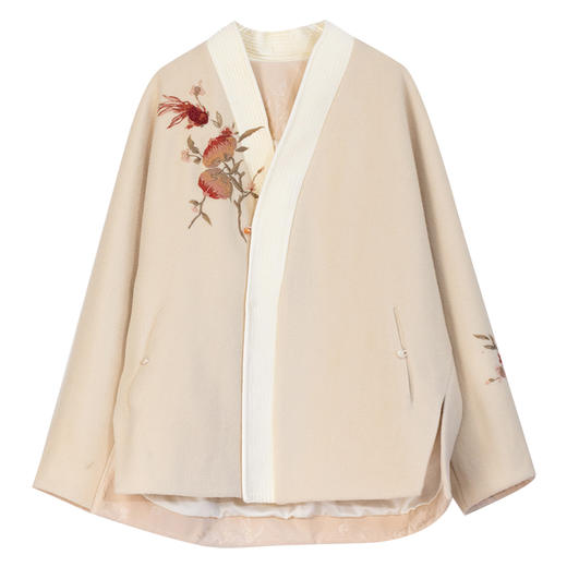 牧衣游原创 手工刺绣羊毛呢外套冬舒适保暖百搭短外套新款 吹茶烟 商品图4