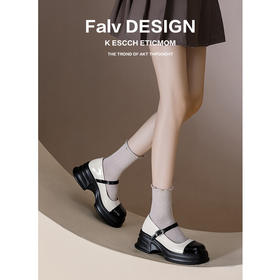 【女鞋专场】松糕厚底法式玛丽珍女单鞋2023春秋拼色真皮一字带粗跟英伦乐福鞋