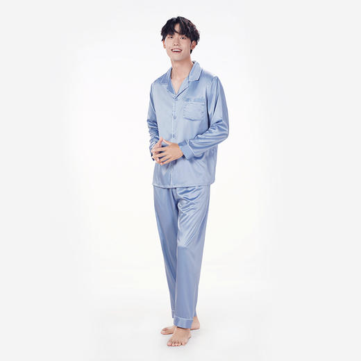 都市丽人亲情蜜语都市锋尚好睡好眠春夏睡衣男哑光弹力色丁家居服薄款长袖长裤男士丝质套装新年本命年红品FH40A5 商品图2