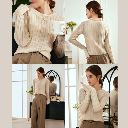 OLrain欧芮儿杏色针织衫女秋冬2023新款简约百搭显瘦晕染套头长袖 商品图2