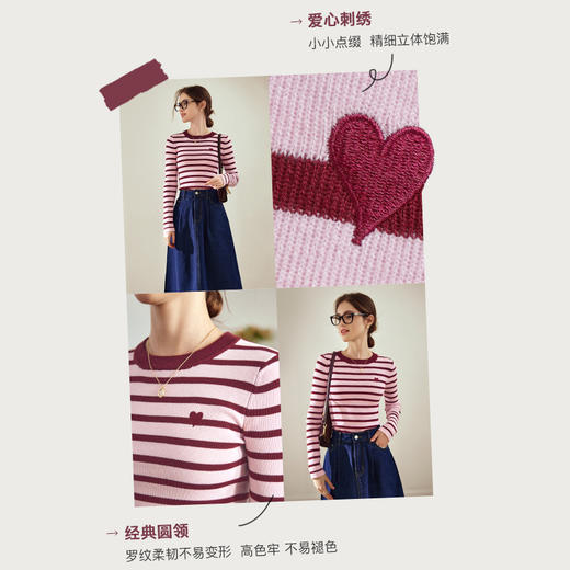 OLrain欧芮儿条纹针织衫女早春2024年新款美式复古宽松撞色毛衣 商品图2