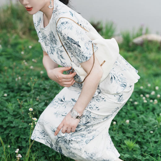 千金公主风-新古典“东方Lady”艺术风数码印花高腰显瘦半裙2203016 商品图2