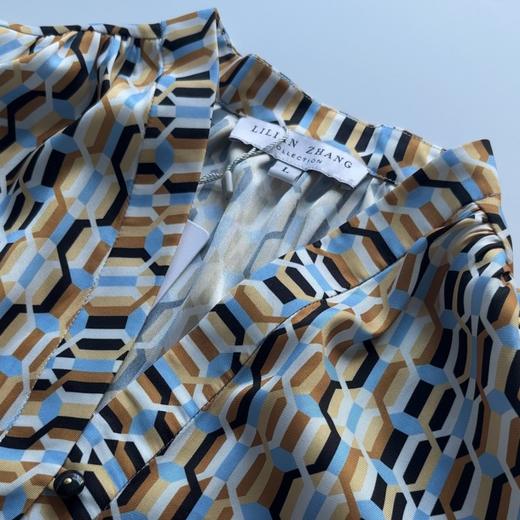 定制—法式风—几何立体图案印花春夏时尚长袖优雅连衣裙 2201099 商品图3