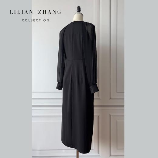 浪漫邂逅—法式褶皱塑身X型长袖显瘦连衣裙气质黑色女神裙2301002 商品图2