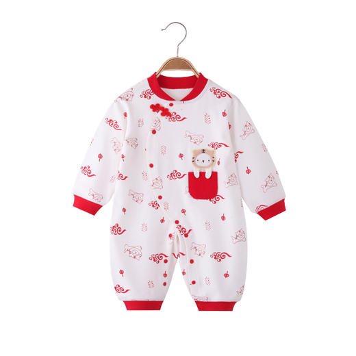 【初生礼物 温暖呵护】婴儿连体衣宝宝春秋哈衣A纯棉满月服百天周岁中国风爬爬服拜年服 商品图4