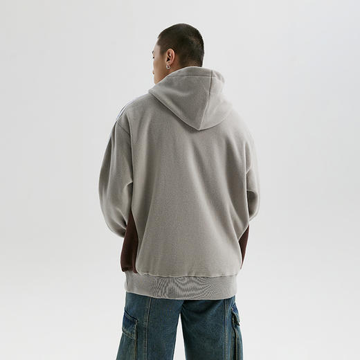 YKYB摇粒绒连帽卫衣潮流撞色拼接织带上衣冬季街头风保暖宽松帽衫 商品图2