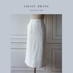 法式帝政风“Empire style”—中高腰H型棉麻长半裙  2203020