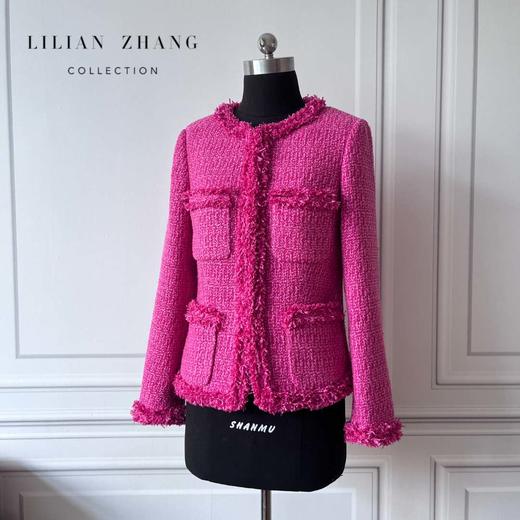 Lady挚爱、中GU风、名媛粗花呢小香外套玫红色短款短外套 2205043 商品图1